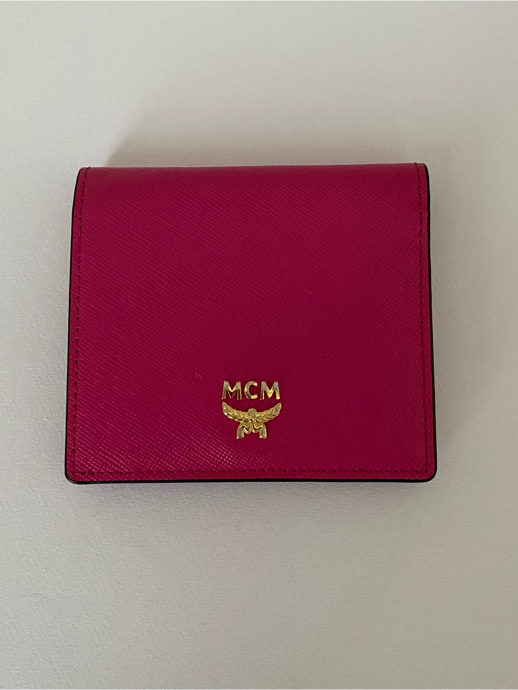 Mcm Hot Pink Scratch-Resistant Saffiano Leather Bi-Fold Compact Wallet